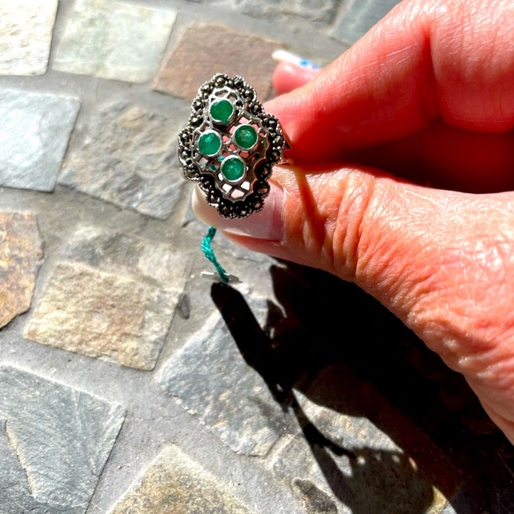 Jewelry - Emerald /Marcasite S925 sterling silver ring